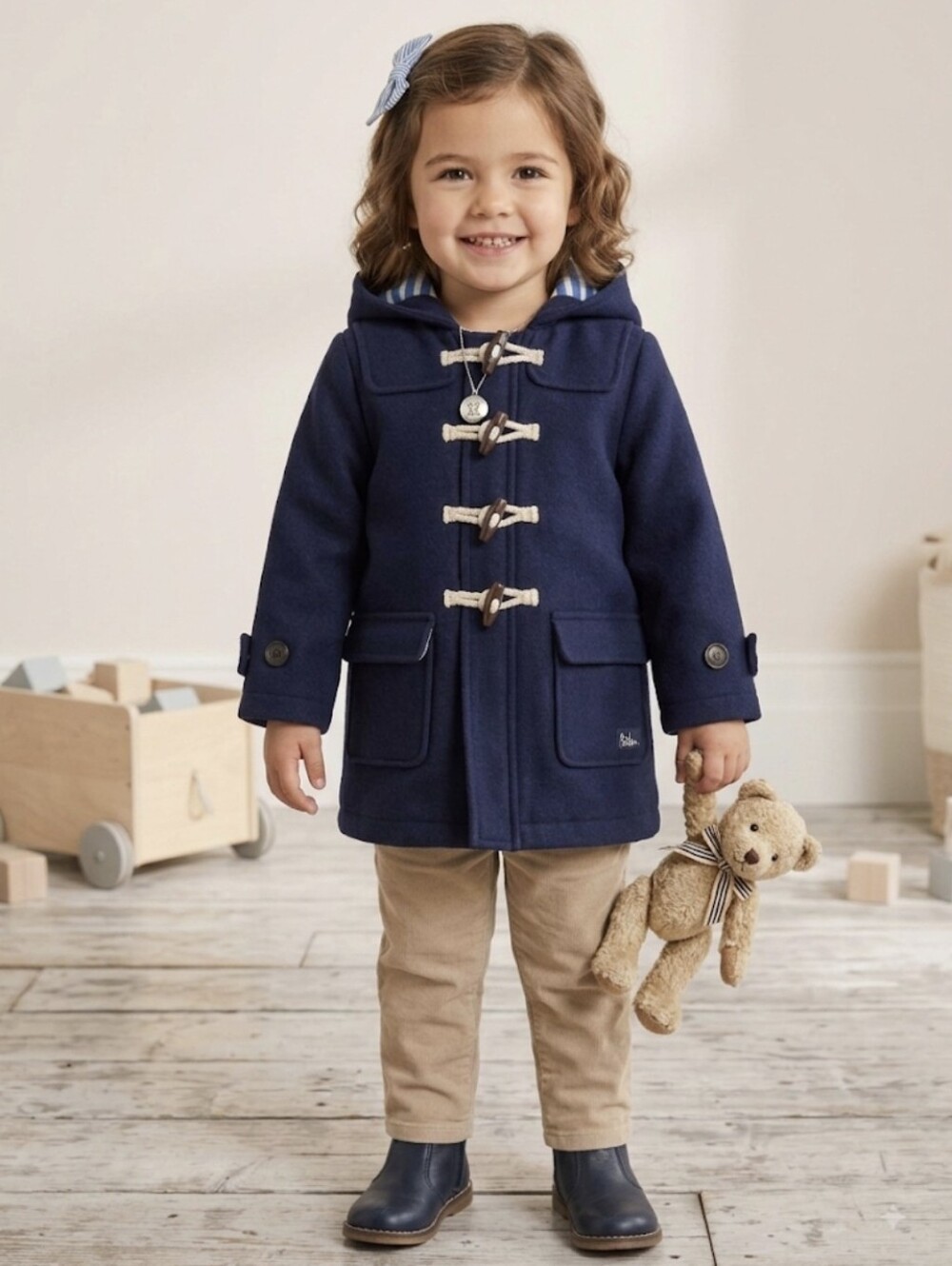 Boden Navy Blue Wool Blend Duffle Coat | Toddler Size 2-3T
